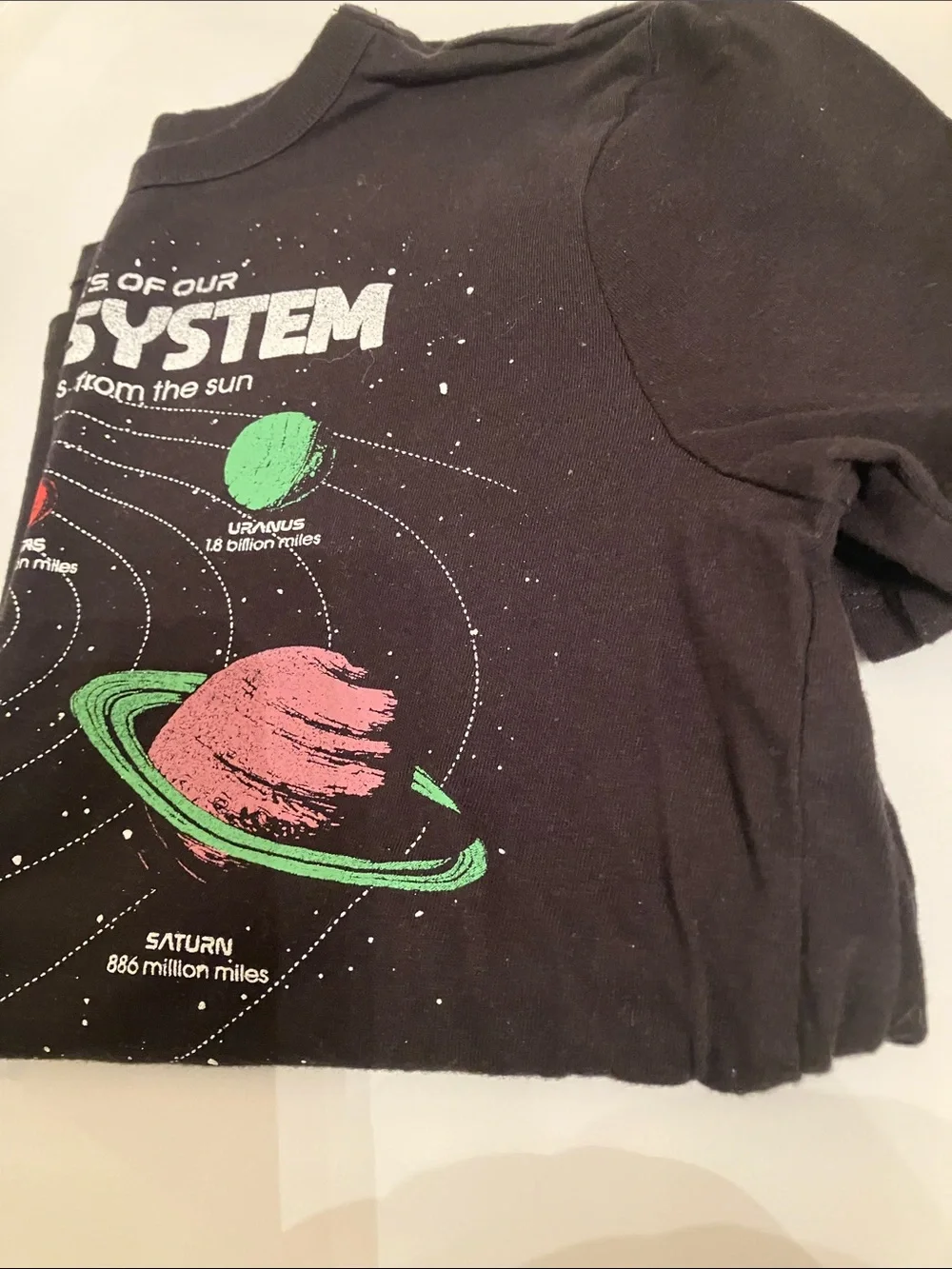 GAP Black Tee with Colorful Solar System Graphic